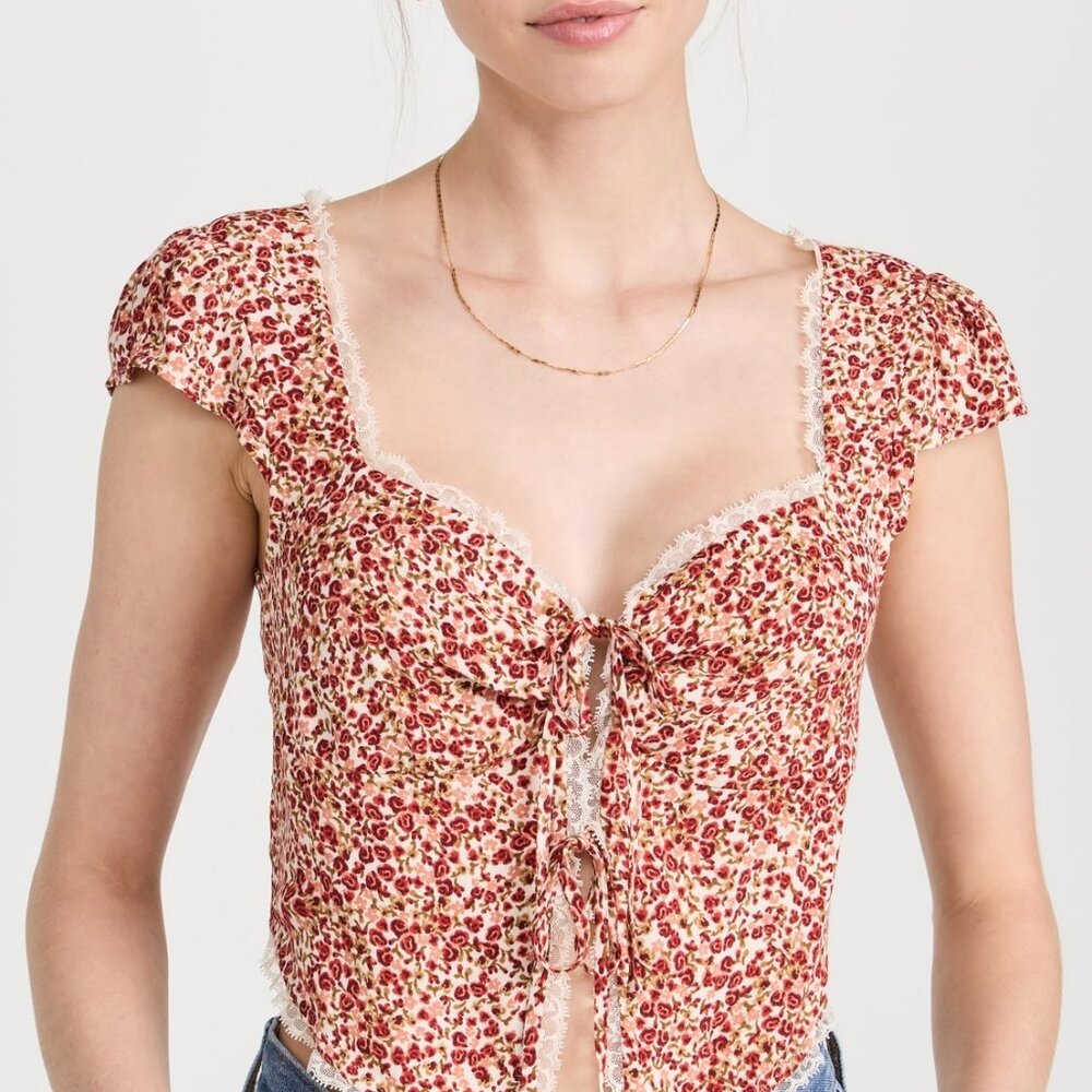 Reformation Safia Floral Top in La Vie En Rose Size 0 - Picture 13 of 16